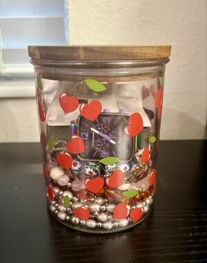 Jewelry Mystery Jar Lot w/ Cherry Glass Canister, Isaac Mizrahi, J.Crew, WHBM